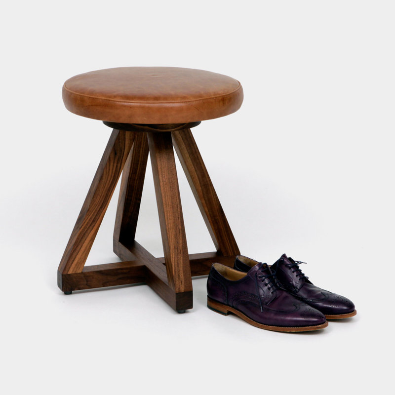 X Leather Accent Stool, Saddle, Oil-rubbed Walnut