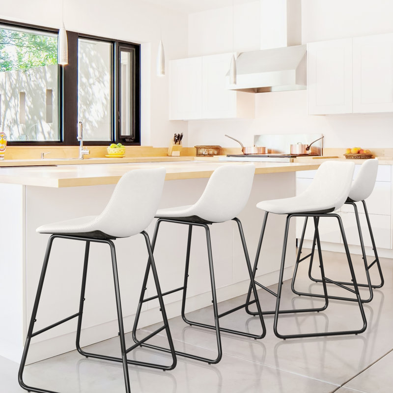 Tabouret de bar et de comptoir Hambrook, Tabouret de comptoir (siège d'une hauteur de 26 p, Blanc, 4