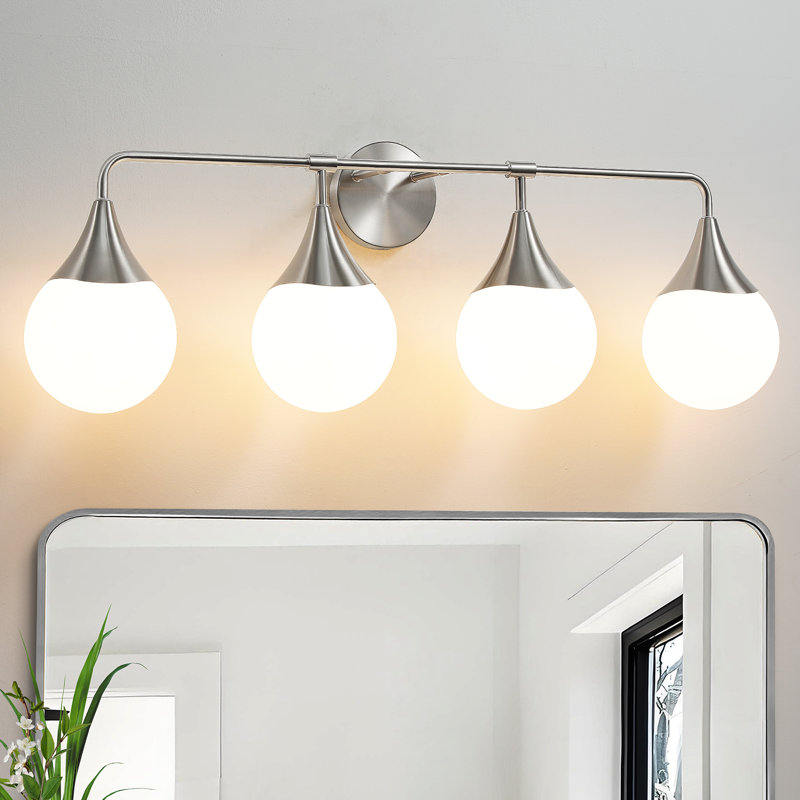 Éclairage de salle de bain 4 lumières à intensité variable Nezahat, Nickel
