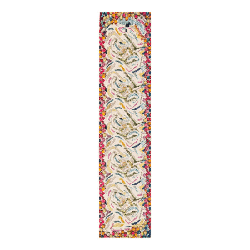 Octagon Abstract Beige/Pink/Yellow Area Rug, Runner 2'7" x 12'
