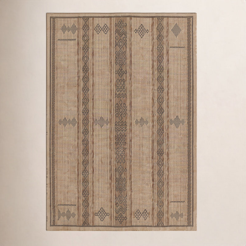 Tapis intérieur / extérieur à motif géométrique brun / beige Ava, Rectangle 6 pi 6 po x 9 pi