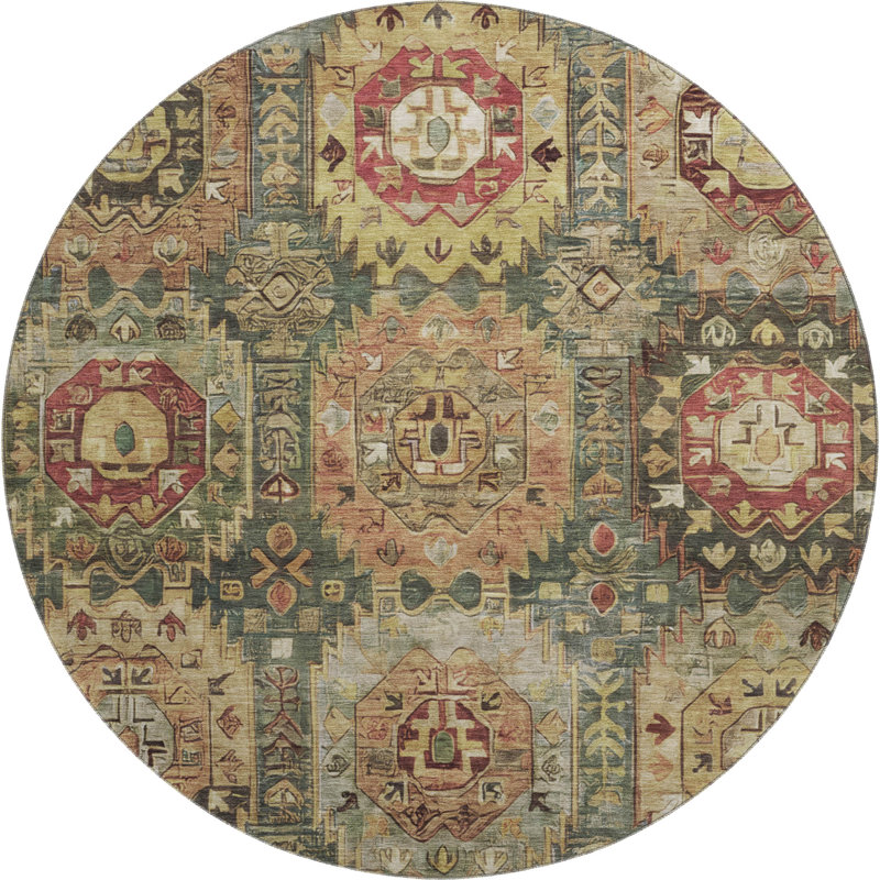 Premium Machine Washable Mayfield AMF2024 Medallions Rug, Aloe, 8' x 10'
