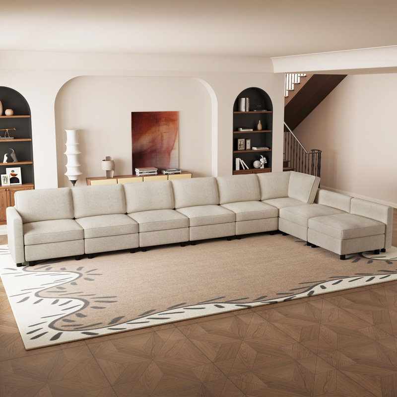 Canapé modulaire en L avec rangement, Mélange de polyester beige
