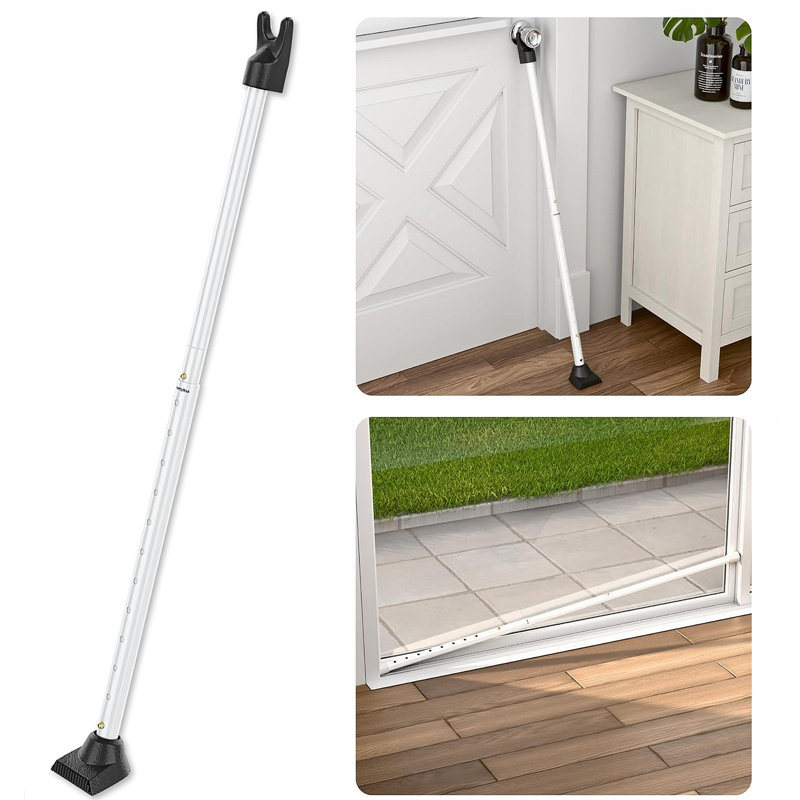 Barre de sécurité de porte réglable 3-en-1 avec capuchons interchangeables - butée de porte à charnière et verrou de porte coulissante, base en caoutchouc pour la protection du sol, installation facile pour la maison, l’appartement et le dortoir