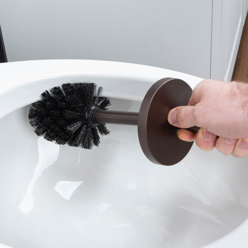Ensemble de 2 brosses de toilette noires avec contenant noir, Bronze