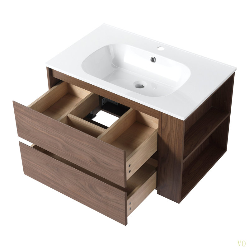 Meuble-lavabo mural 30 po avec lavabo en gel, tiroir à fermeture en douceur