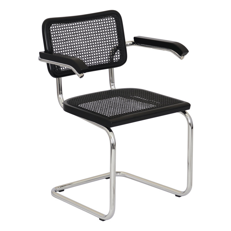 Marcel Breuer Cesca Cane Cantilever Dining Armchair Arm Chair, Black/Chrome