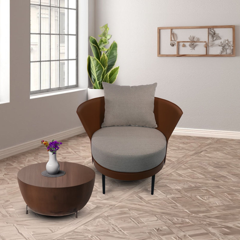 Fauteuil demi-tonneau en cuir avec siège et dossier rembourrés 28 po, Caramel