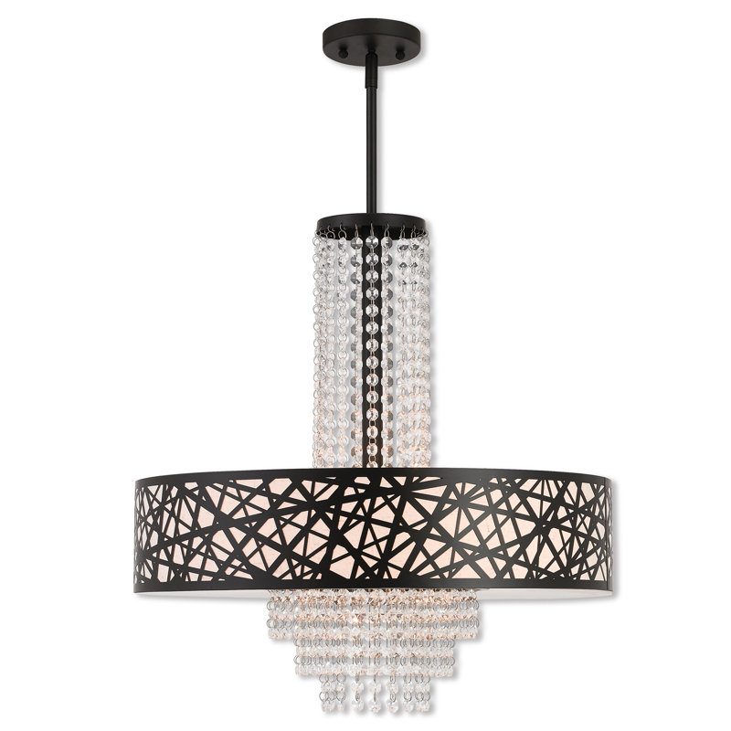 Lustre tambour unique avec détails en cristal Feltman, H 25,25 po x l 22 po