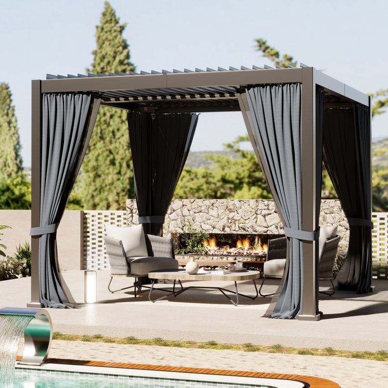 Metal Pergola With Hardtop Roof, Purple Leaf Pergola For Backyard, Aluminum Pergolas With Curtains, Gazebo For Garden,Patio,Black