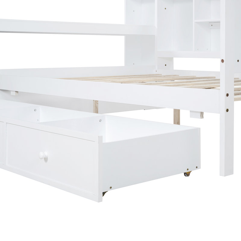 Wooden Daybed With 3 Drawers, USB Ports And Desk, Full/Double, White