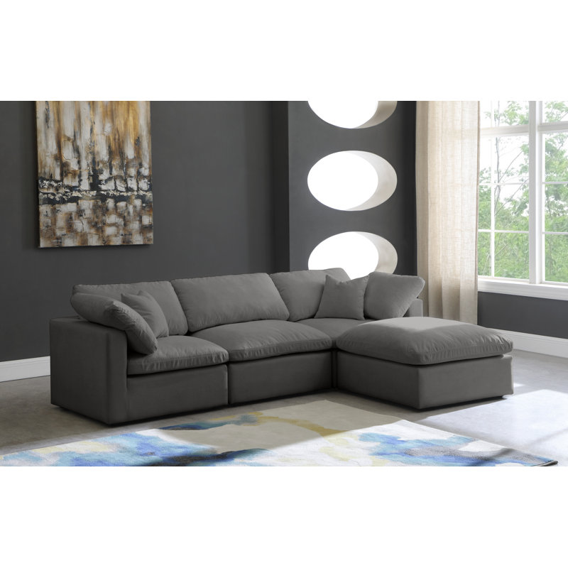 Atis Velvet L-Shaped Sectional Reversible, Grey Velvet