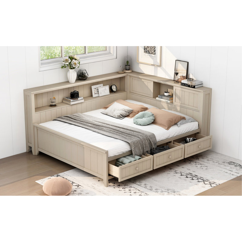 Antique White Milk Daybed With Storage Options And 3 Drawers, Strong Wood Framework For Durability Full Size 3 Configuration, Finish, Solid Construction Stability