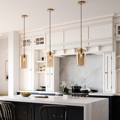 3‑Pack Modern Amber Cylindrical Glass Pendant Light