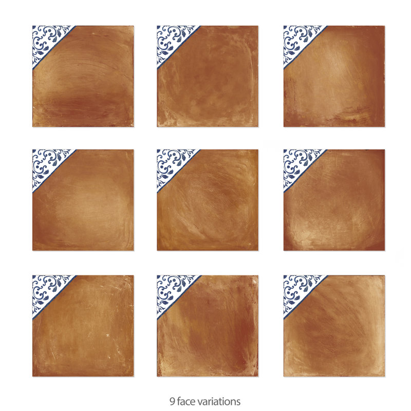 Sentier 7.88" x 7.88" Porcelain Spanish Wall & Floor Tile, Brown/White/Blue
