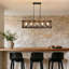 Lustre rectangulaire en bois massif à 5 lumières à intensité variable