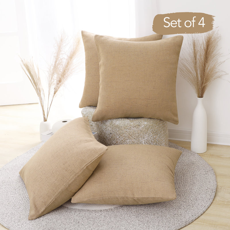 Honey Gold Faux Linen 22" x 22" Reversible Pillow Covers Set