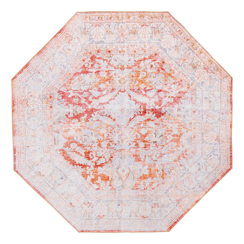 Tapis oriental rouge / gris, Octogone 7 pi 6 po