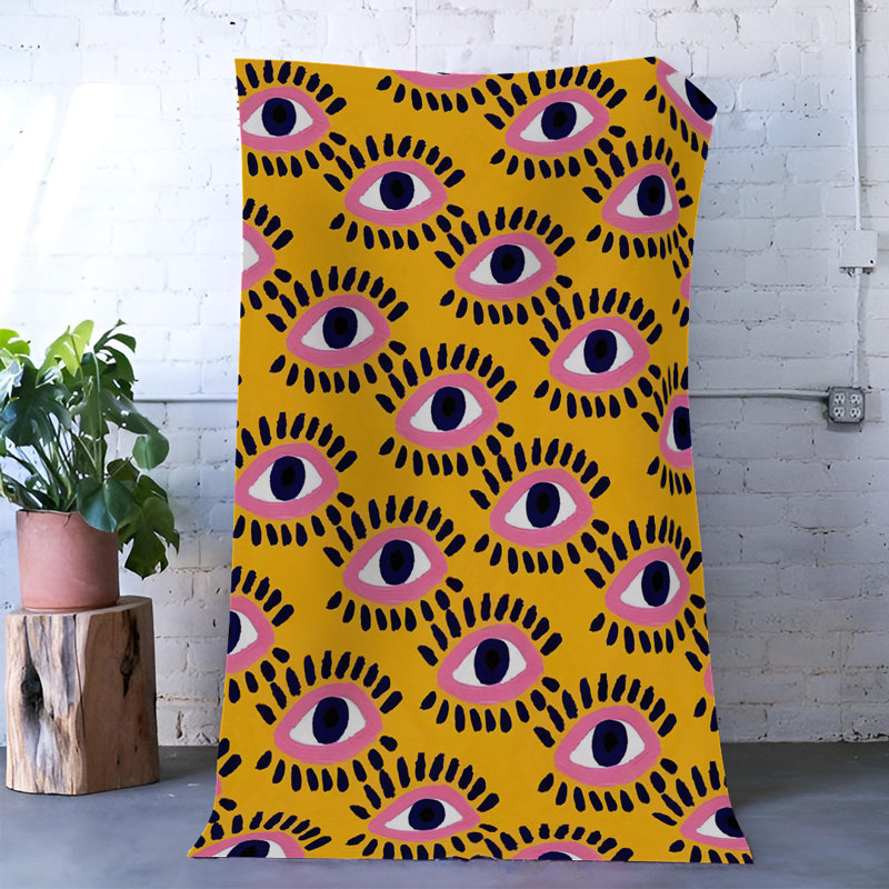 Tapis décoratif moderne à motif de yeux jaunes, Rectangle 4 pi 11,06 po x 9 pi 10,11 po