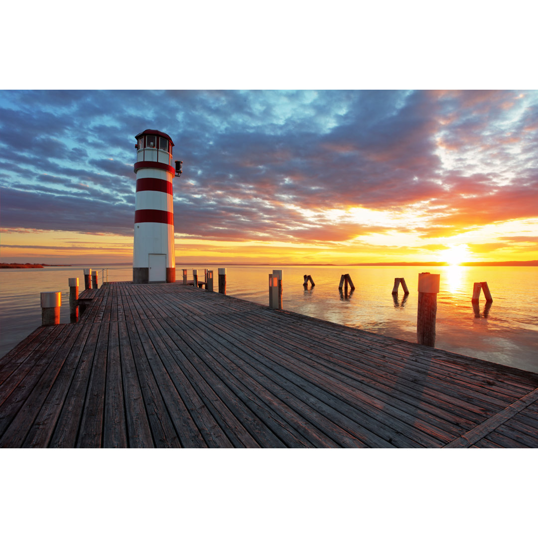 Lighthouse At Sunset - Wrapped Canvas Print