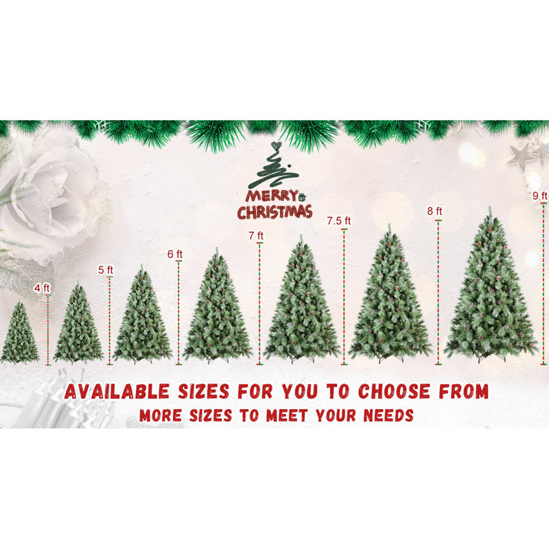 Arbre de Noël 9 pi avec 122 branches de pin, 2518 pointes, branches mixtes et à aiguilles dures, structure à charnières pour une installation facile, support en métal