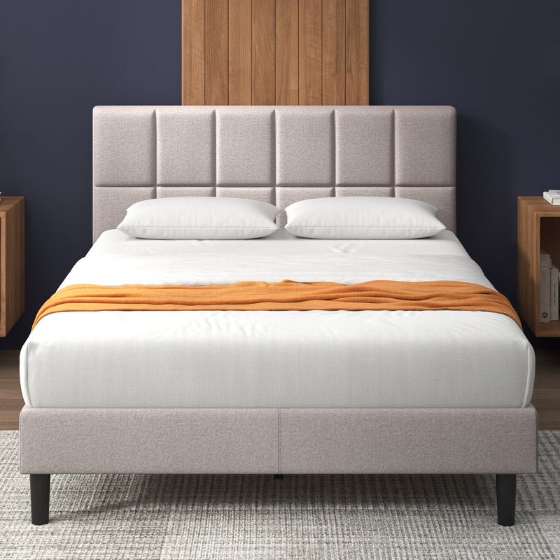 Suhavi Contemporary Modern Tufted Upholstered Platform Bed, Queen, Beige