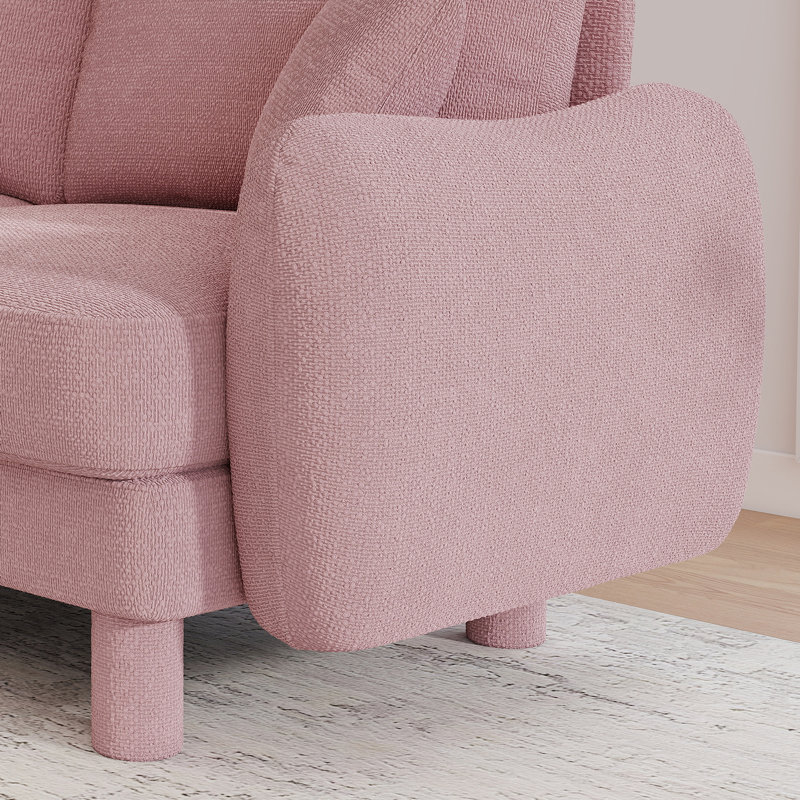 Canapé rembourré moderne avec accoudoirs en forme de coquillage et pieds cylindriques, Rose