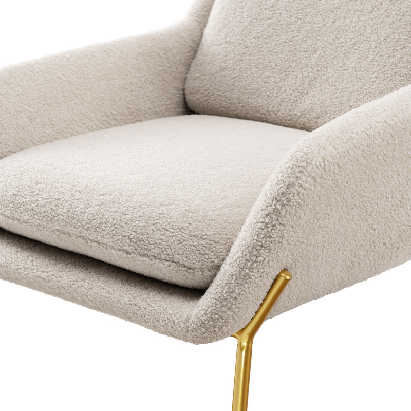 Contemporary Upholstered Accent Chair, Gold Frame/Cream Polyester