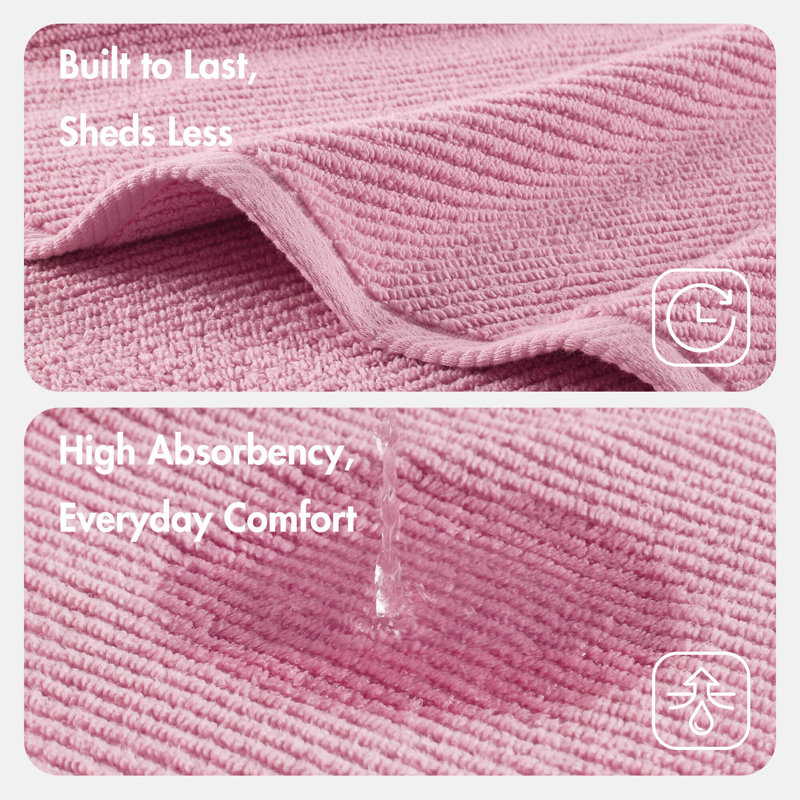 6-Piece 100% Cotton Quick Dry 6pcs Towel Set, Pink
