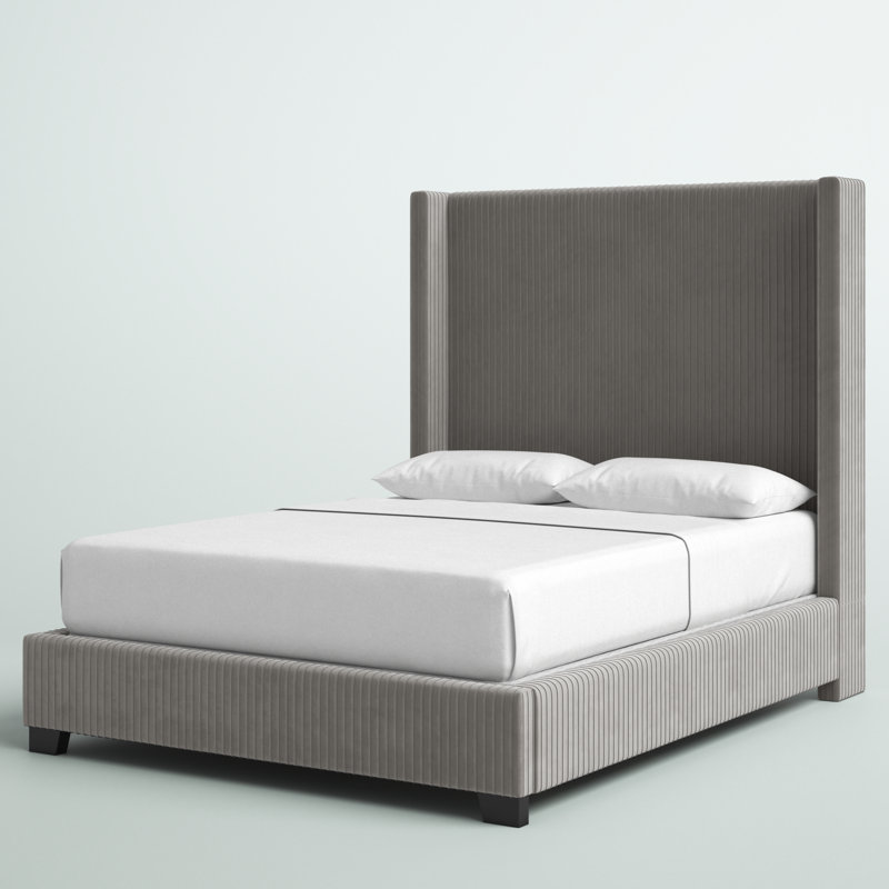 Solon Upholstered Wingback Bed, Queen, Gray
