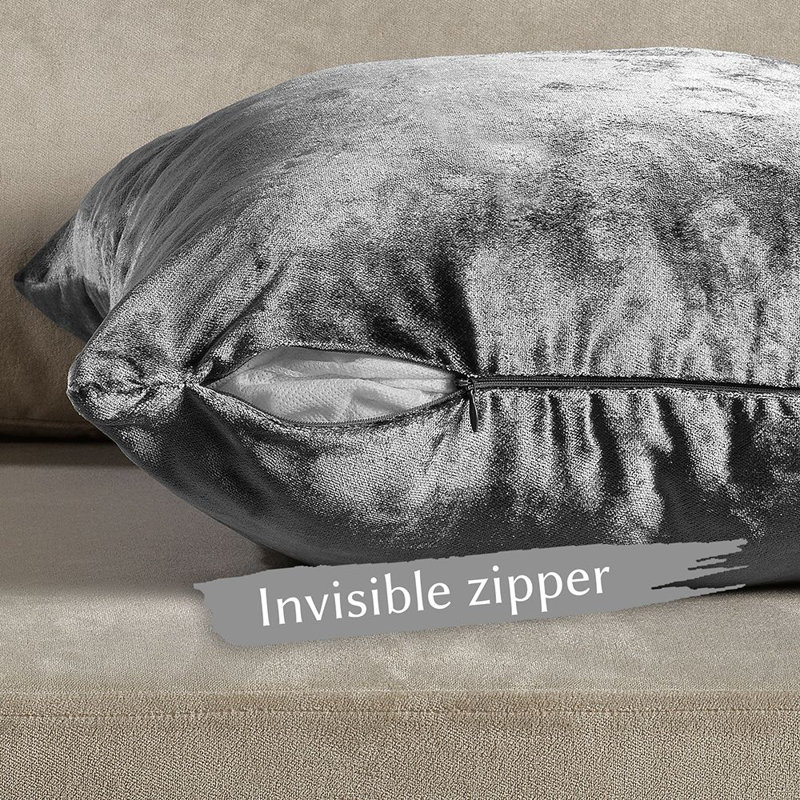 Housse de coussin en velours brillant, Gris, Carré 12 po