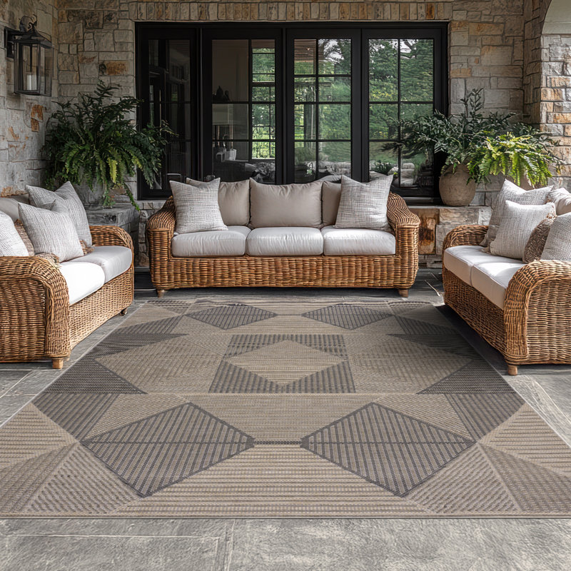 Tapis géométrique intérieur / extérieur, Rectangle 5 pi 3 po x 7 pi 3 po