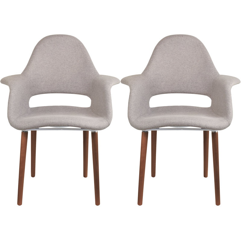 Robelmont Set of 2 Dining Chairs - Mid-Century Modern Upholstered Armchairs with Dark Wood Legs - Kitchen & Dining Room Accent Chairs