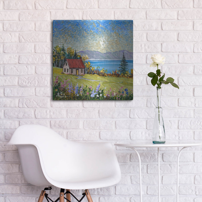 Art mural en métal luxueux «Little House by the Water» par Sharon Mark, 24 po x 24 po
