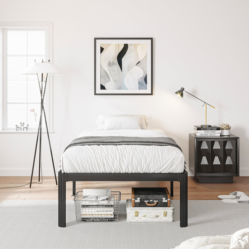 Roseann 18'' Heavy Duty Steel Platform Bed Frame with Round Corners, No Box Spring Needed, Noise Free, Twin