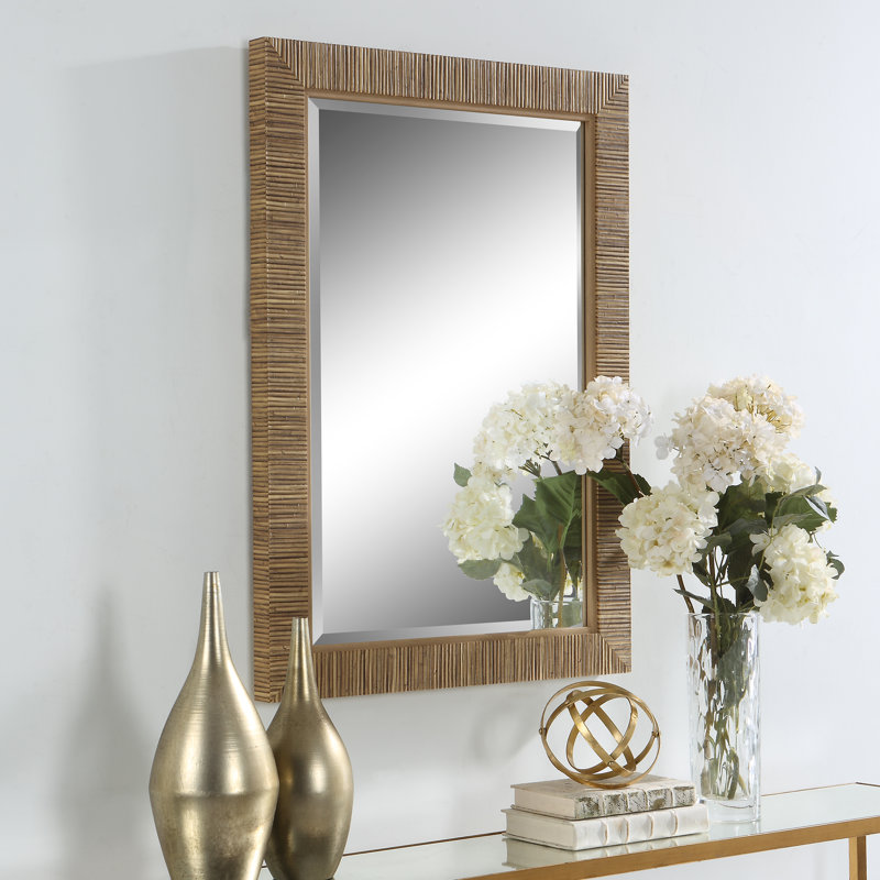 Brown Rattan Framed Full Length Rectangular Bathroom Mirror