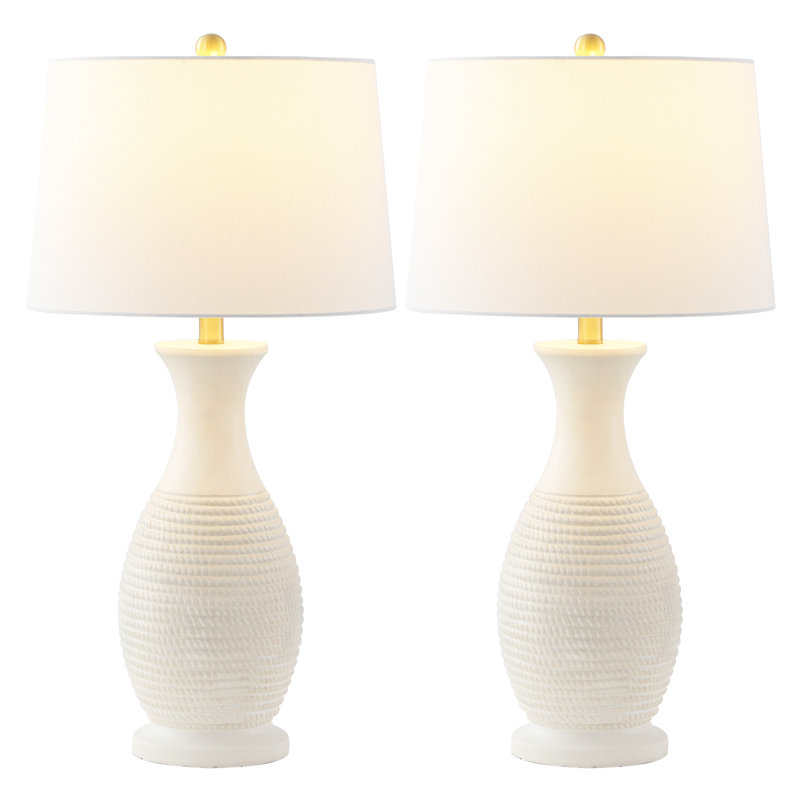 Gray and White Coastal Resin Table Lamp Set with Empire Shade