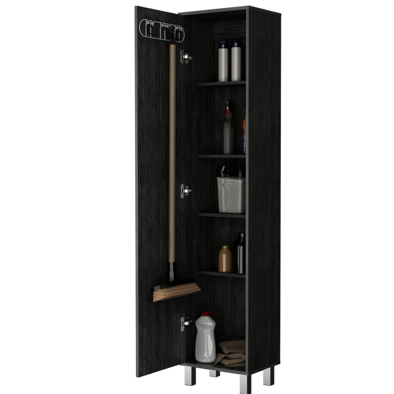 Solution de rangement en chêne avec 5 tablettes - balai suspendu