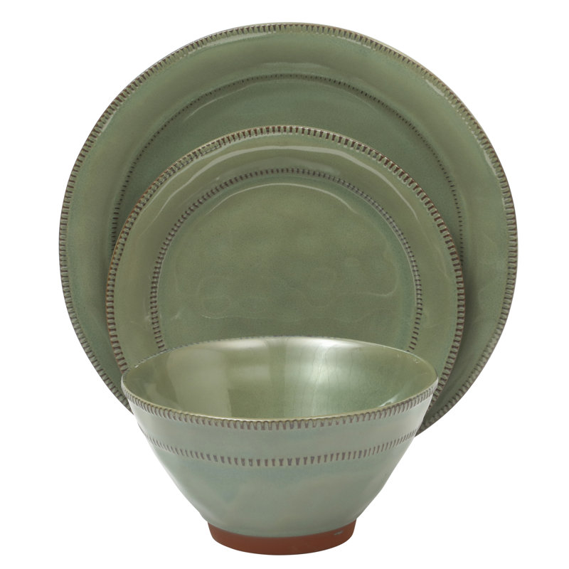 Terranea Green Ceramic Round Dinnerware Set with Reactive Glaze - Service for 4