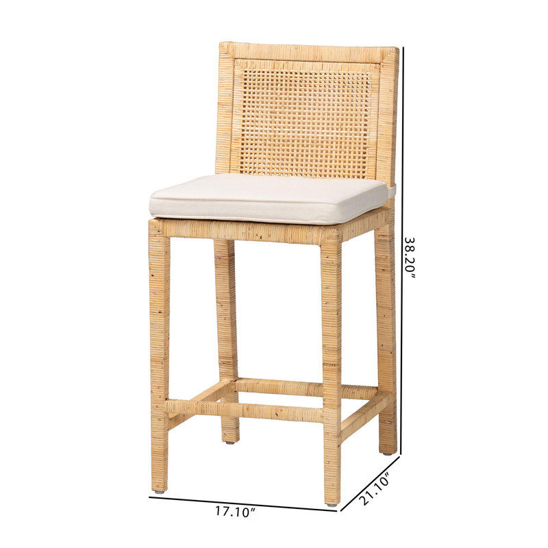 Modern and Contemporary Natural Wood and Rattan Counter Stool