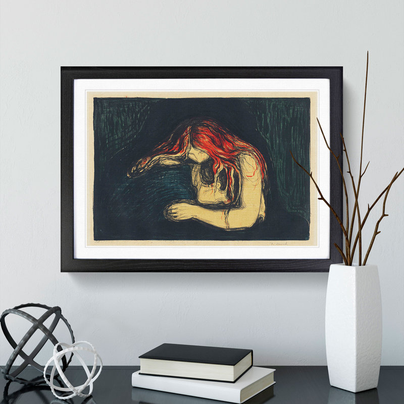 The Vampire Vol.2 by Edvard Munch - Picture Frame Painting, 48cm H x 65cm W x 2cm D, Black Framed