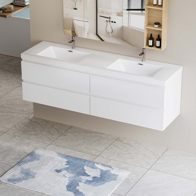 72" Floating Bathroom Vanity With Sink, White