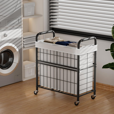 Laundry Hamper 3 Section,Rolling Laundry Sorter Basket With Wheels,Ull-Out Removable Bags,(White/145L)