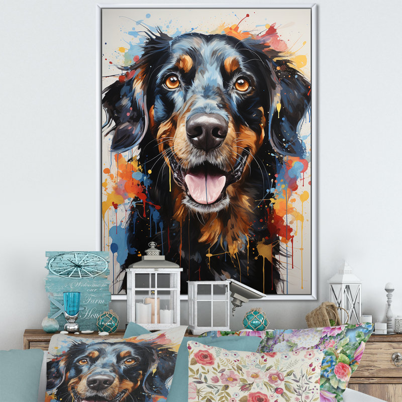 Dachshund Delight IV sur toile, Cadre flottant blanc, H 20 po x l 12 po x P 1 po