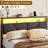 Queen Bed Frame with 6 Underbed Drawers and Open Storage Headboard, Upholstered Platform Bed with Adjustable LED Light and Charging Station, No Box Spring Needed-2070954081