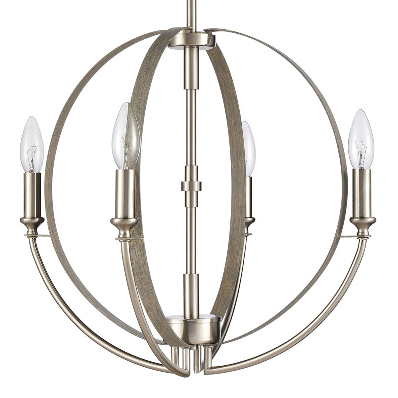 Rotunde 18'' Wide 4-Light Chandelier - Beechwood, Brown, 4 Lights, 25" H x 18" W x 18" D