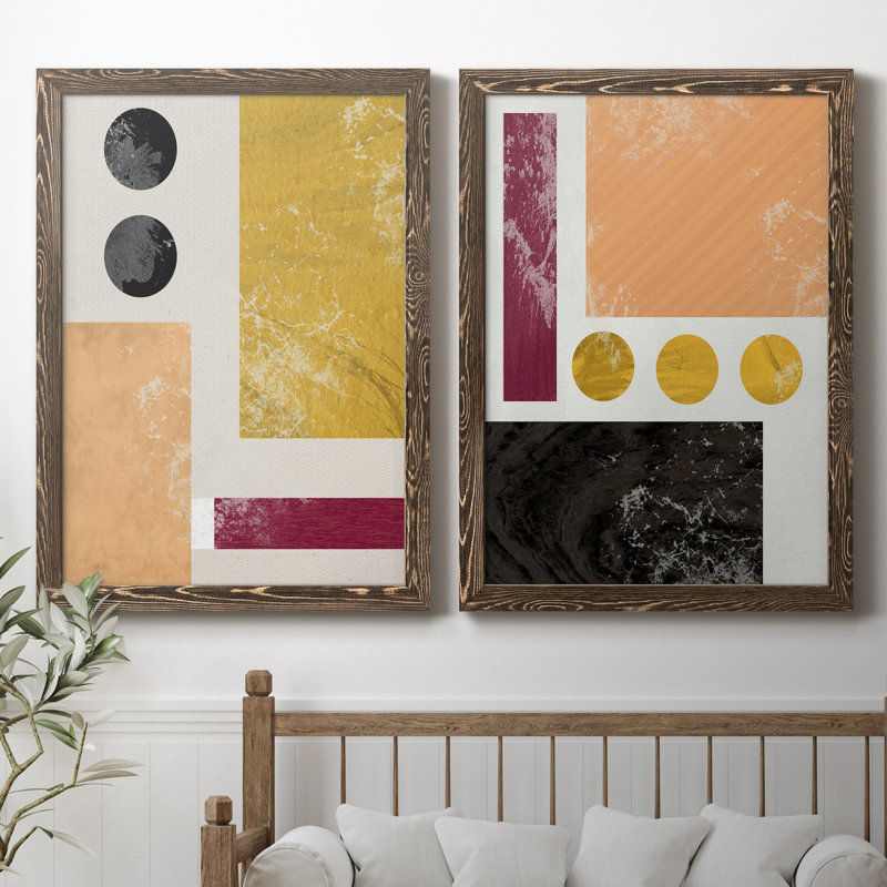 Essie Abstract I - Ensemble de 2 reproductions d'art, Pas de tapis, H 31,5 po x l 47 po x P 1,5 po, Toile avec cadre en noyer