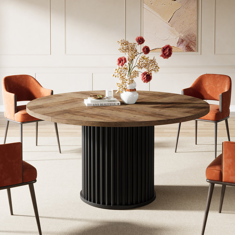 Round Dining Table, Vintage Brown, Black