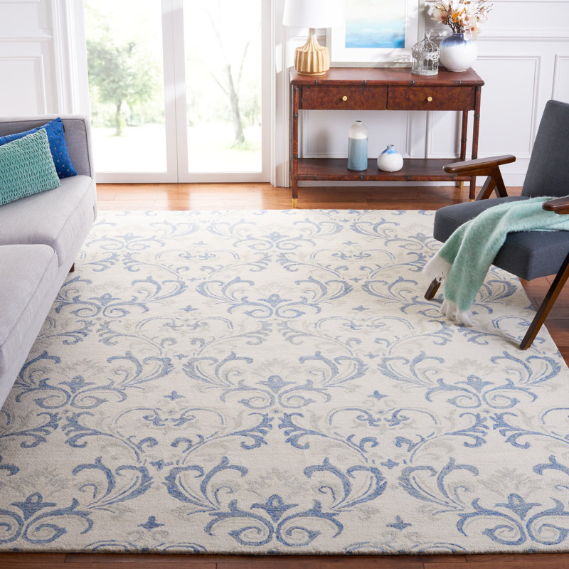 Tapis damassé en laine touffeté à la main Aashu, Rectangle 8 pi x 10 pi