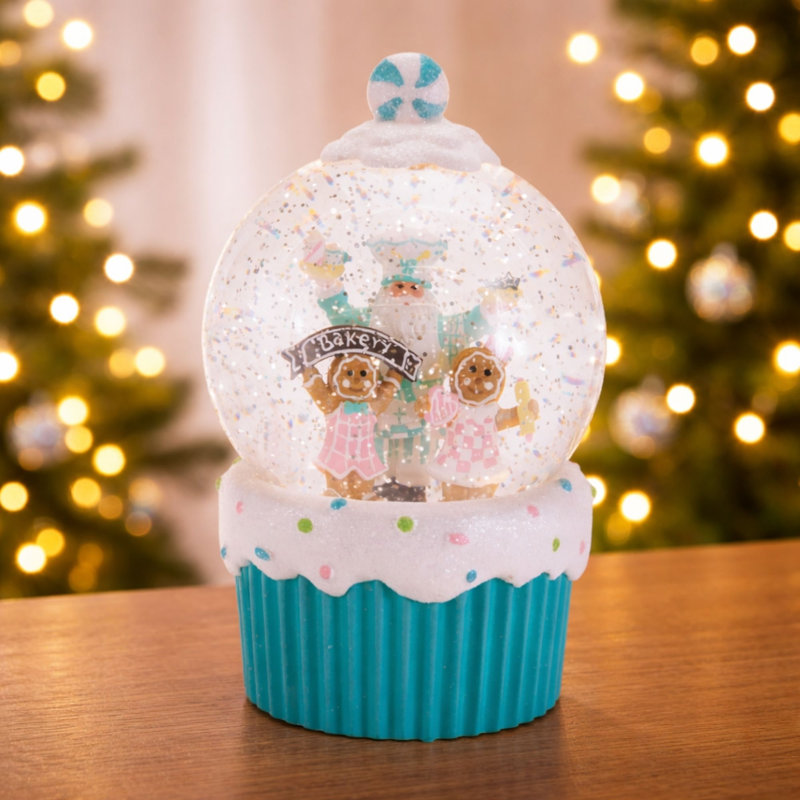 Boule à neige DEL boulangerie Père Noël et pain d'épice H 7,5 po